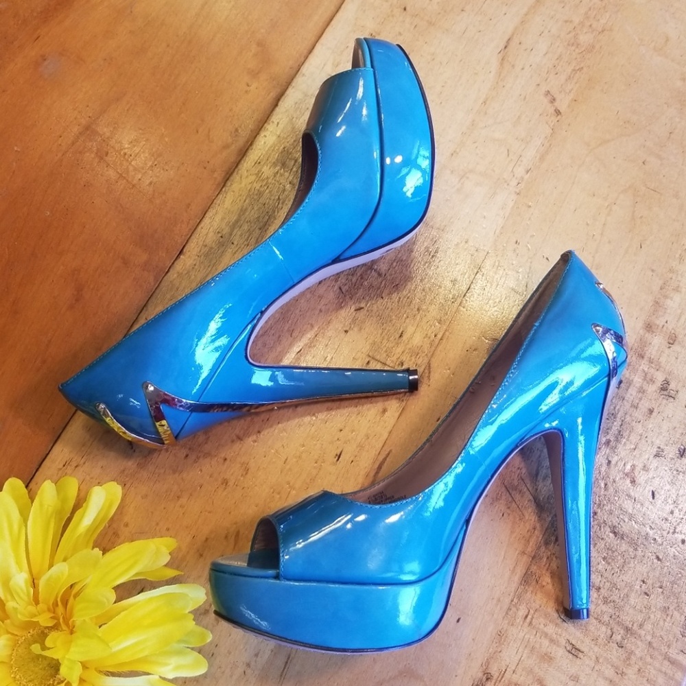 Vince Camuto Teal Peep Toe Platform Stilletos 8.5